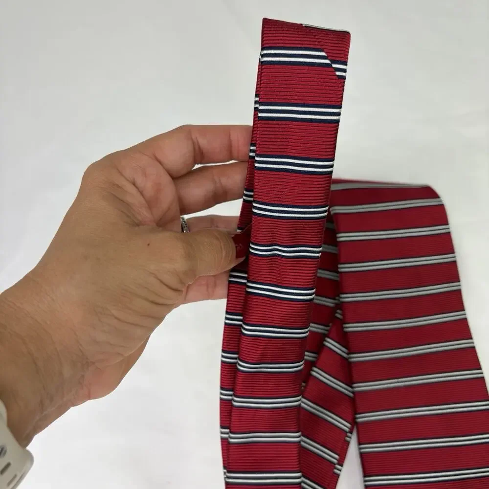 Jos. A. Bank Executive Collection Red Striped 100% Silk Necktie Long, Preppy